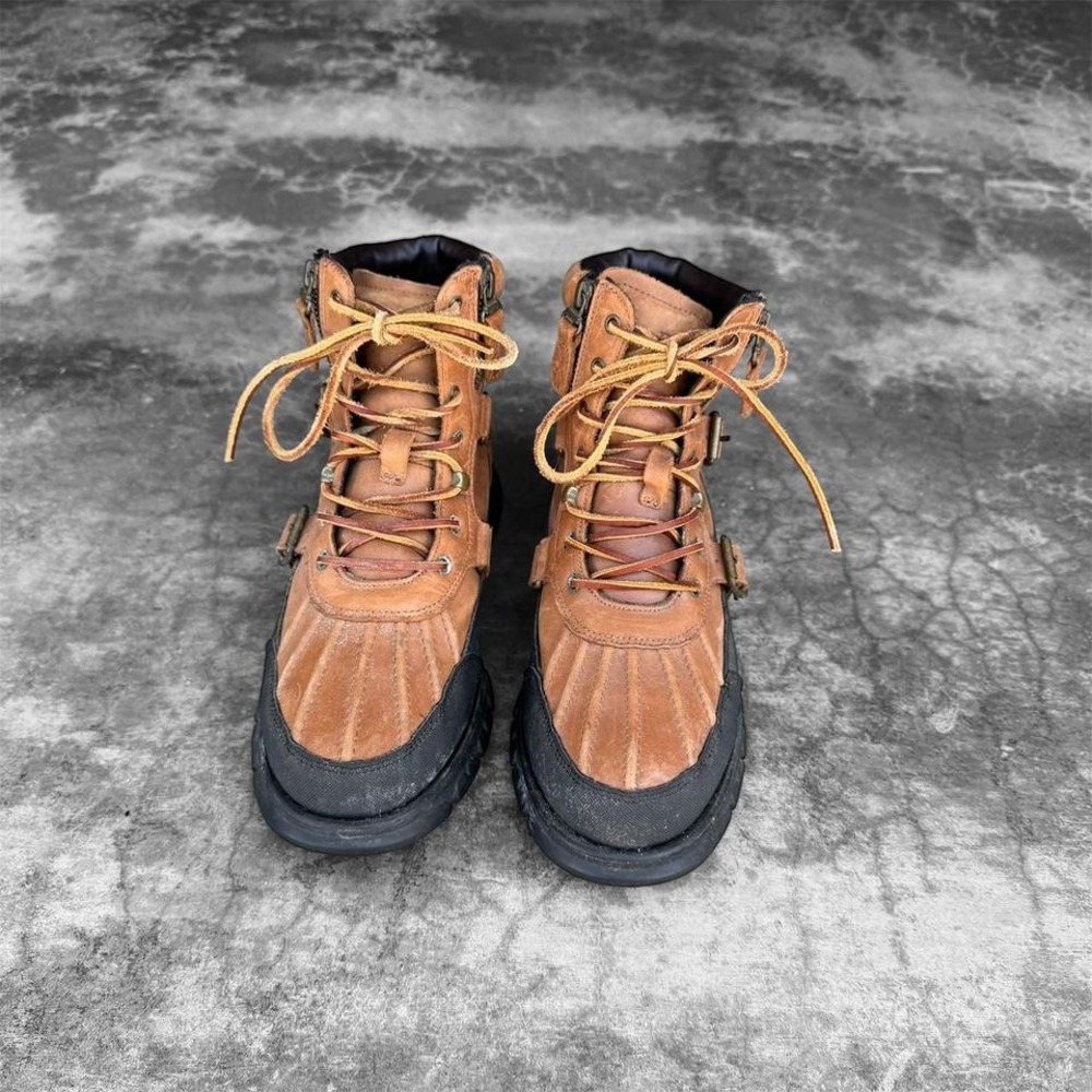Vintage Polo Ralph Lauren "Demond" Brown leather side zip chunky lace boots 10